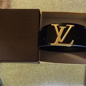 Louis Vuitton perforated gold logo belt